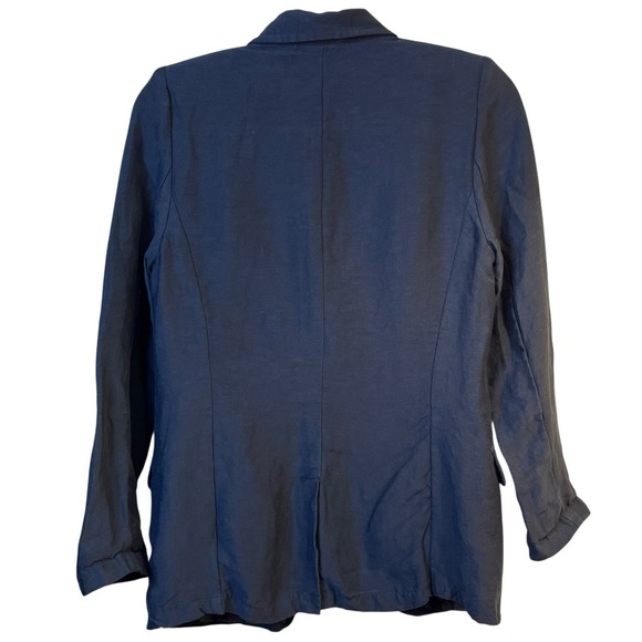 H By Halston Women's Blazer S Navy Blue Linen Blend Jacket Capsule Minimalist - Picture 3 of 7